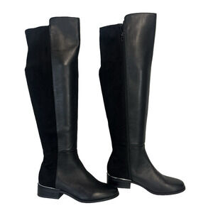Alfani Step Flex Ludlowe Black Leather Stretch Knee High Riding Boots Size 5.5 M